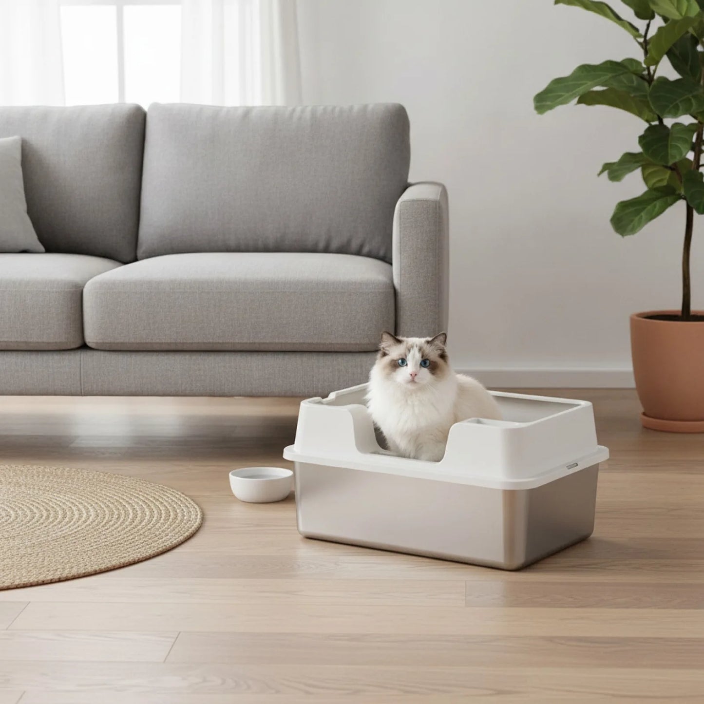 Litière Chat Fermée Inox Anti-Odeur & Anti-Projection