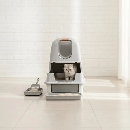 Litière Chat Fermée Design 28L Acier Inox