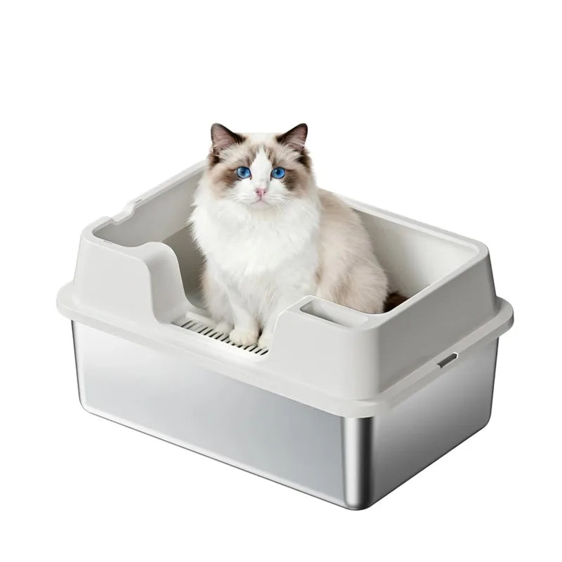 Litière Chat Fermée Inox Anti-Odeur & Anti-Projection