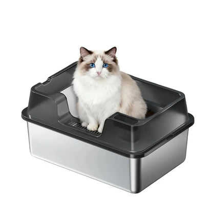 Litière Chat Fermée Inox Anti-Odeur & Anti-Projection