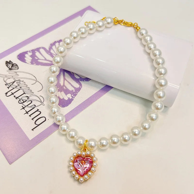 Collier Perlé & Strass pour Chat et Petit Chien