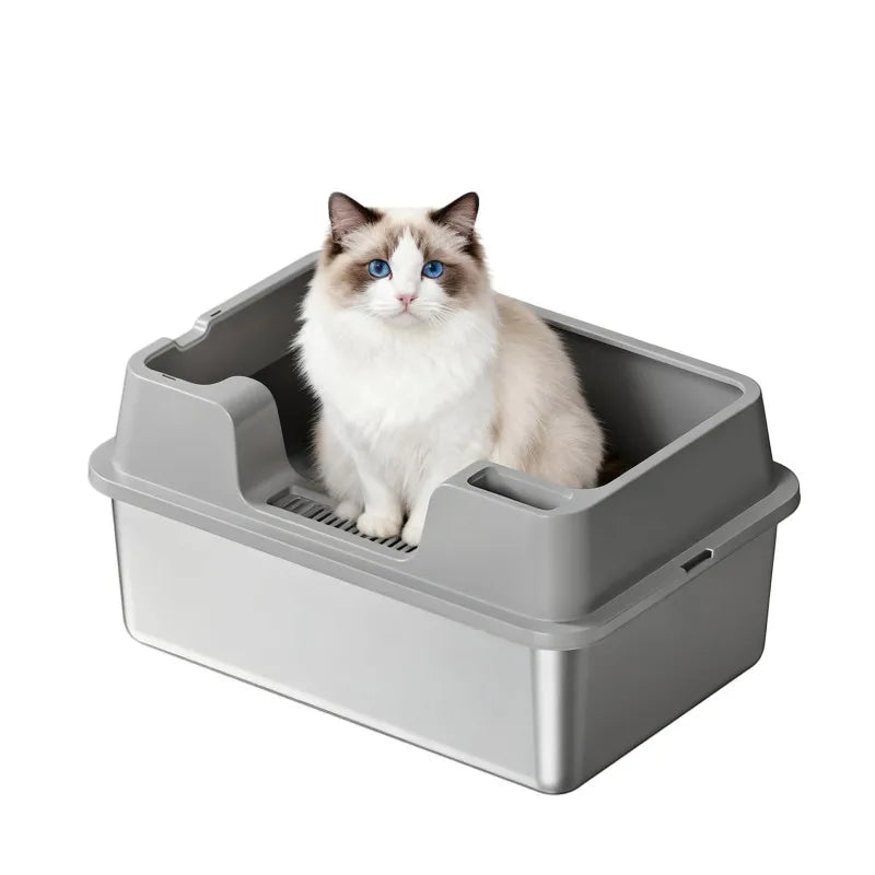 Litière Chat Fermée Inox Anti-Odeur & Anti-Projection