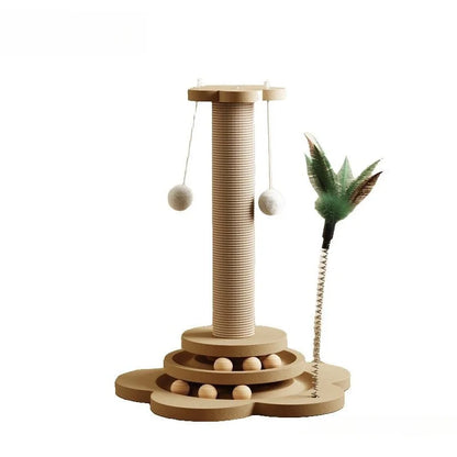 Jouet Chat Interactif Bois Massif 3-en-1 Griffoir Sisal