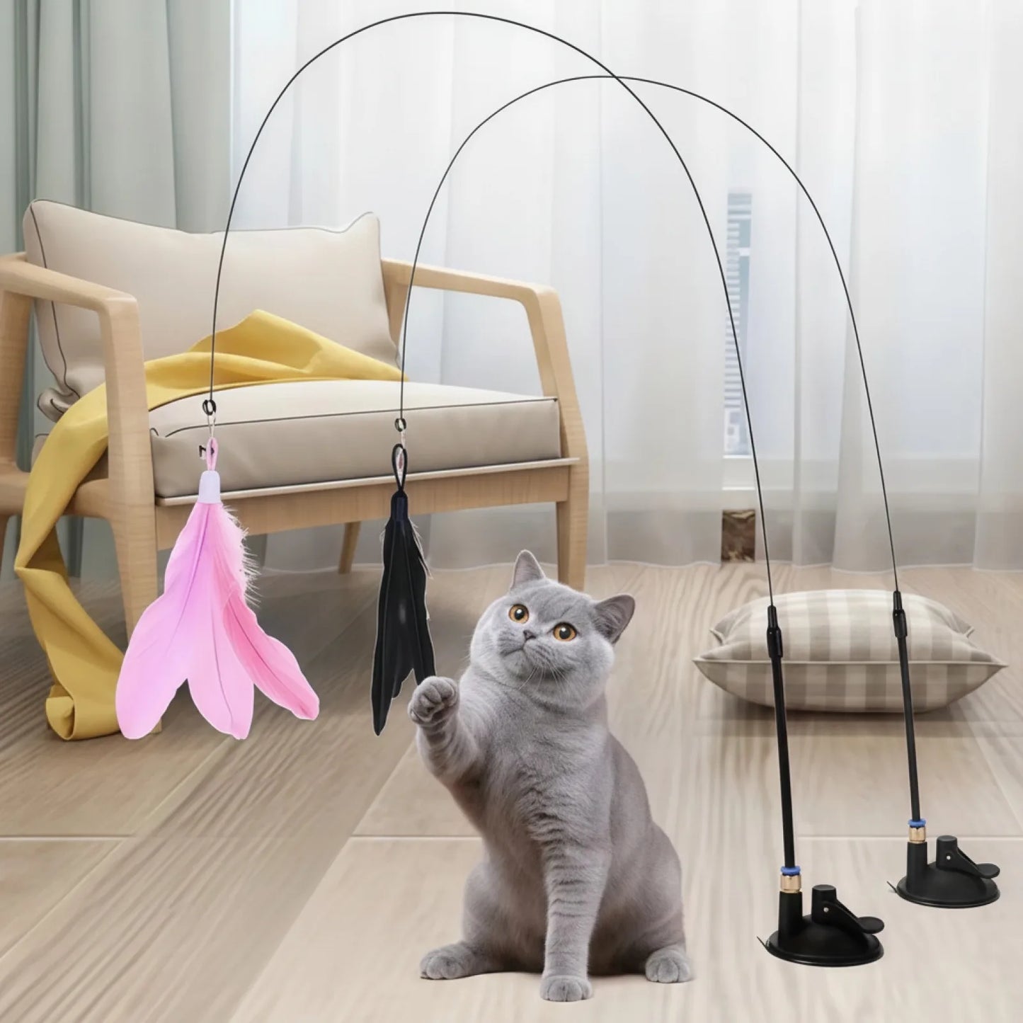 Canne à Plume Interactive pour Chat avec Ventouse