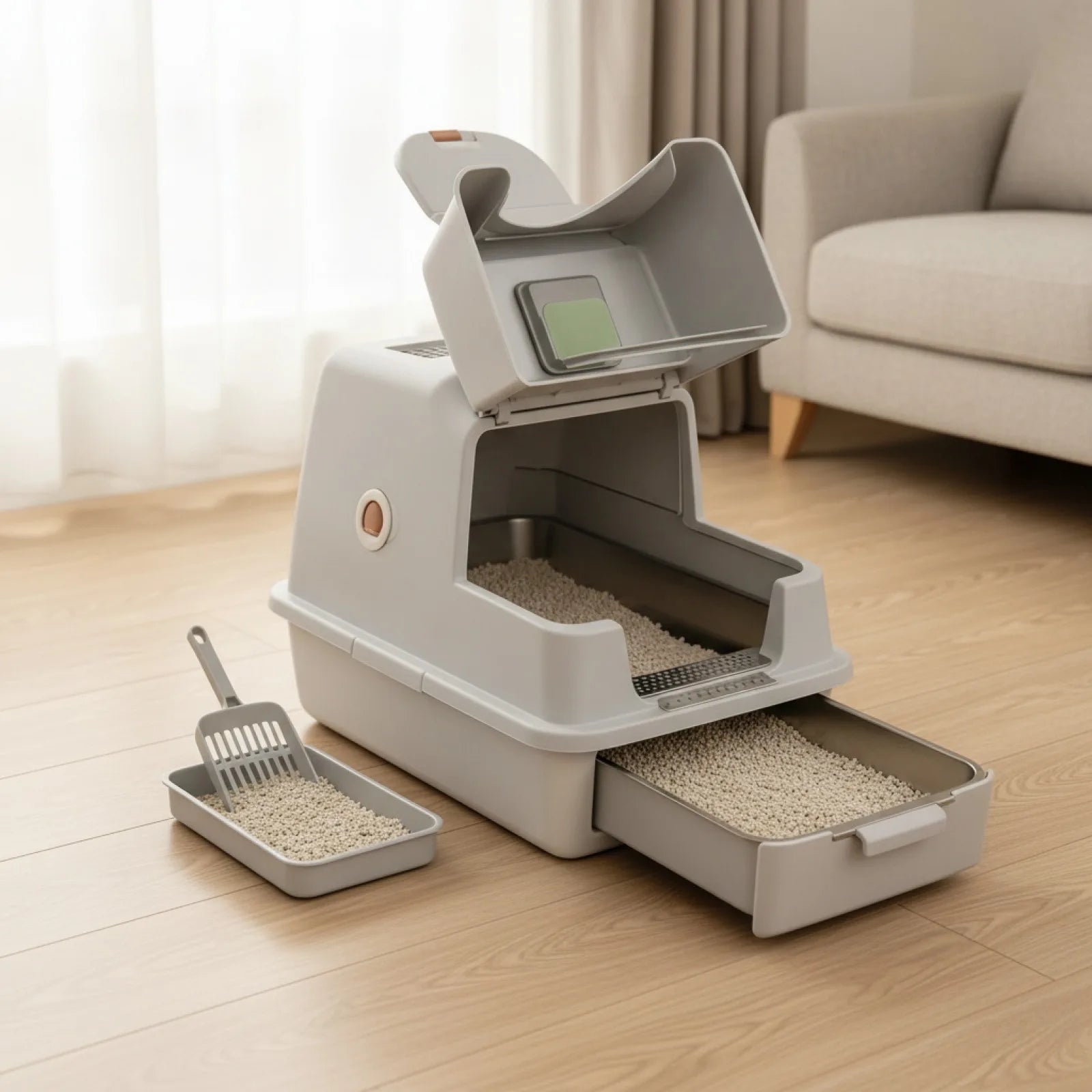Litière Chat Fermée Design 28L Acier Inox