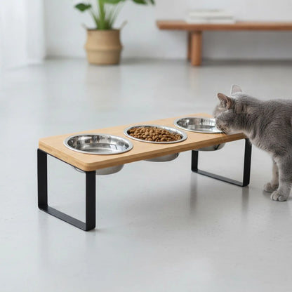 Gamelle surélevée inclinée 3 bols pour chats et petits chiens