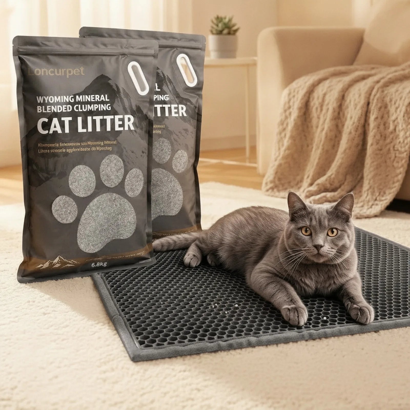 Litière Agglomérante Wyoming & Tapis EVA : Duo Propreté Chat