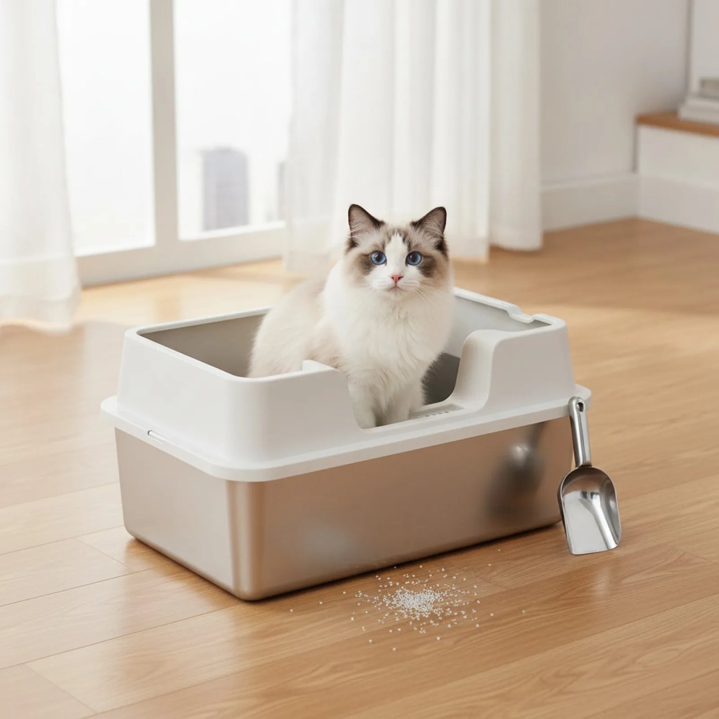 Litière Chat Fermée Inox Anti-Odeur & Anti-Projection