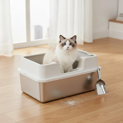 Litière Chat Fermée Inox Anti-Odeur & Anti-Projection