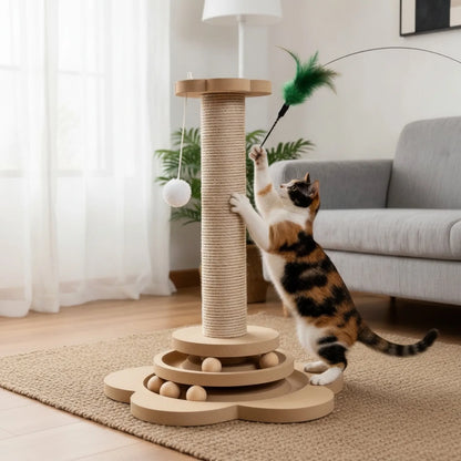 Jouet Chat Interactif Bois Massif 3-en-1 Griffoir Sisal