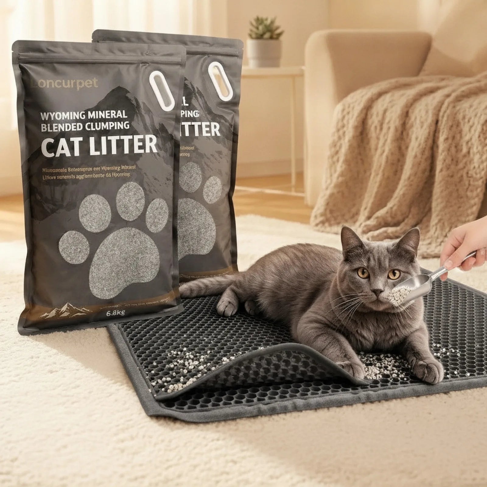 Litière Agglomérante Wyoming & Tapis EVA : Duo Propreté Chat