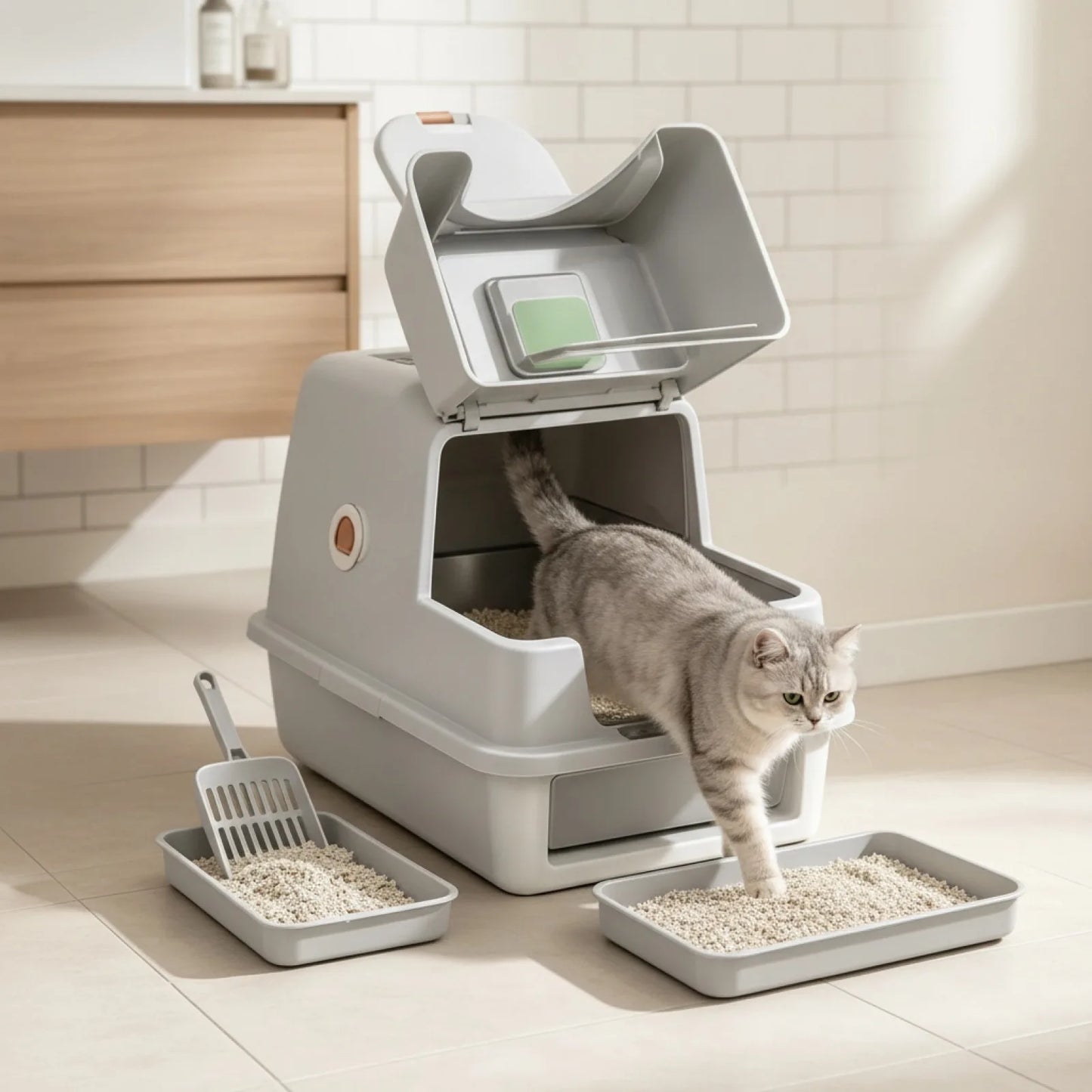 Litière Chat Fermée Design 28L Acier Inox