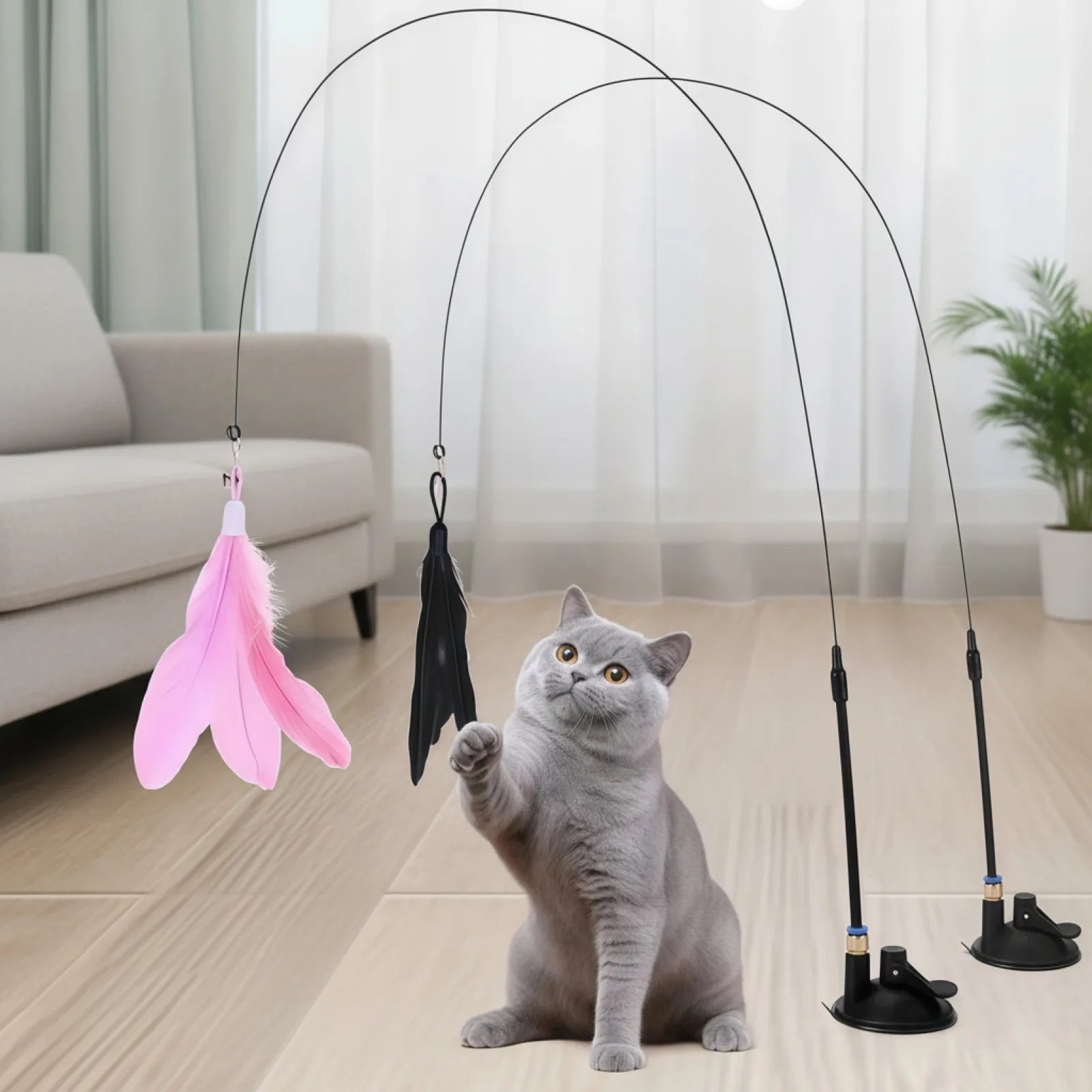 Canne à Plume Interactive pour Chat avec Ventouse