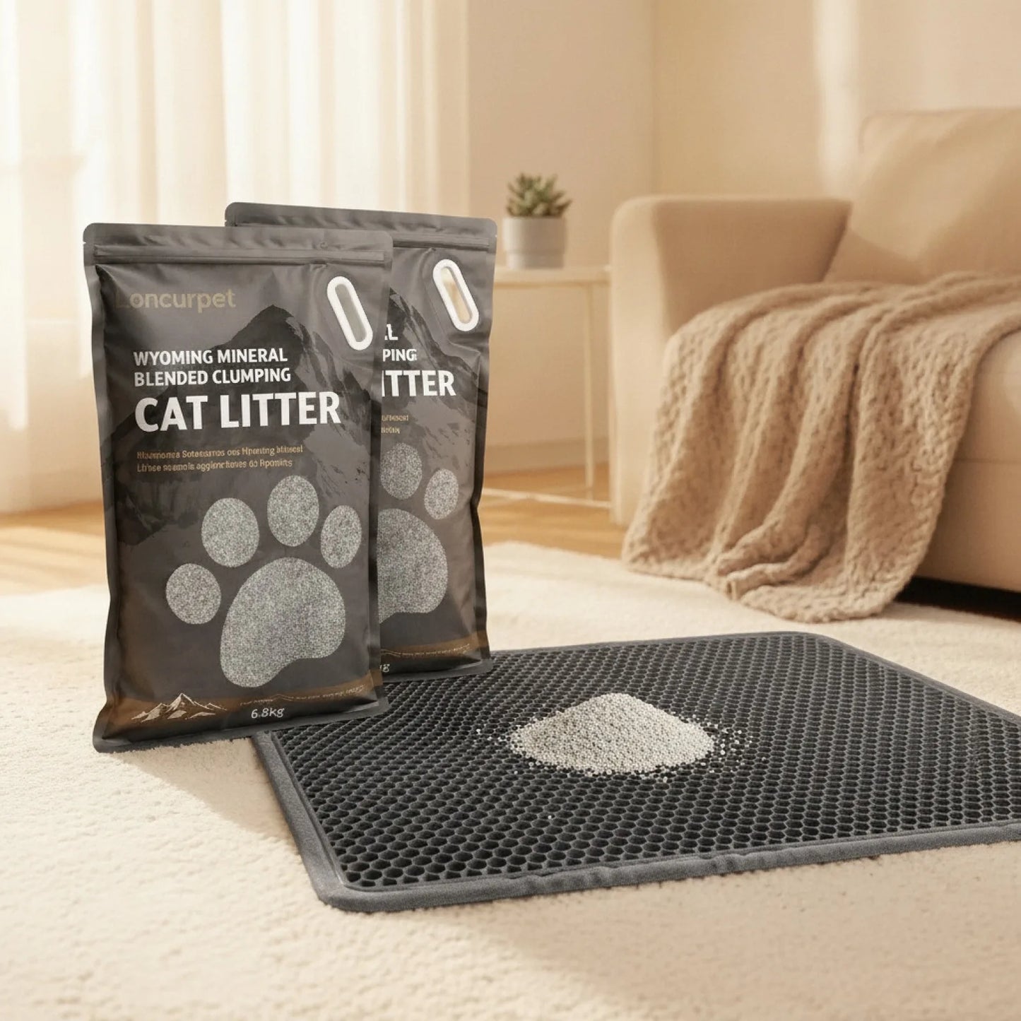 Litière Agglomérante Wyoming & Tapis EVA : Duo Propreté Chat