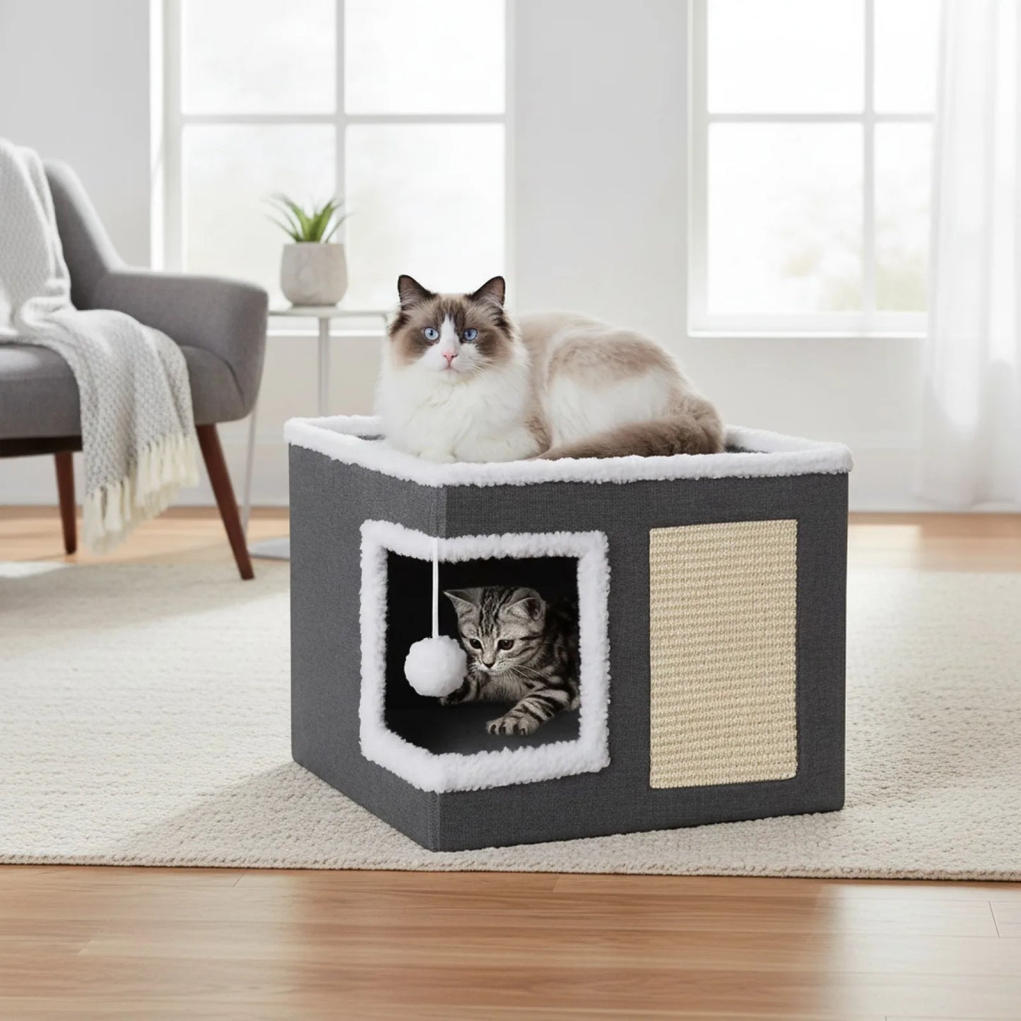 Caverne Confortable Chat : Refuge Douillet avec Griffoir