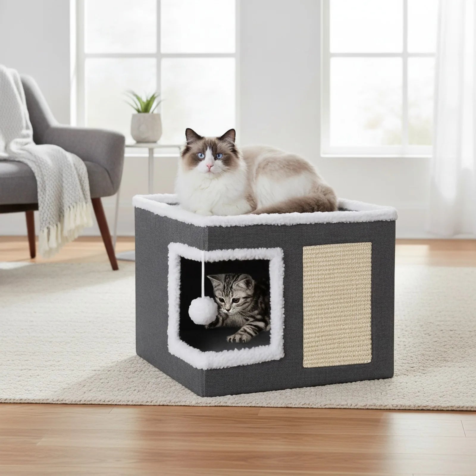 Caverne Confortable Chat : Refuge Douillet avec Griffoir