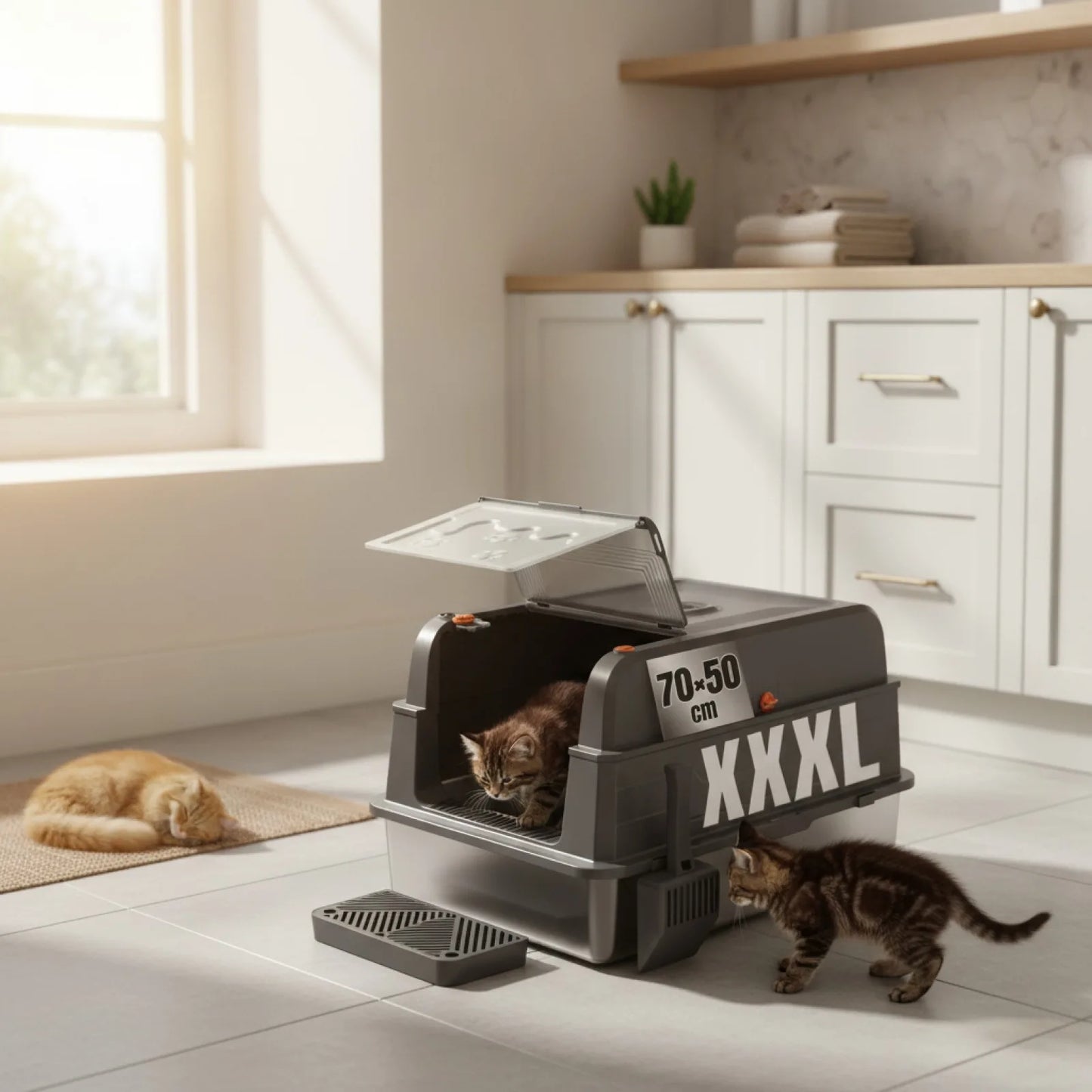 Litière Chat Design Fermé Inox HOMALL