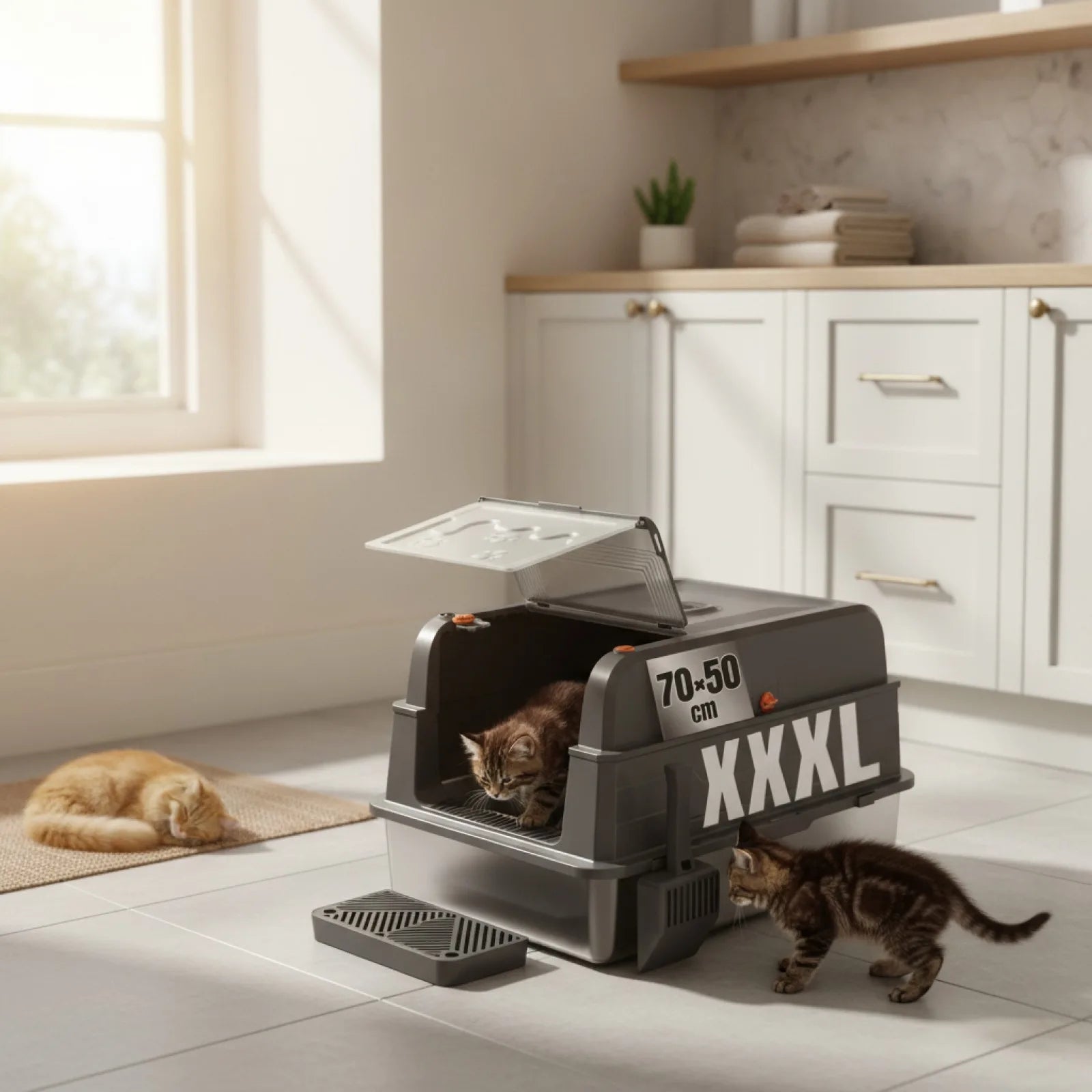 Litière Chat Design Fermé Inox HOMALL