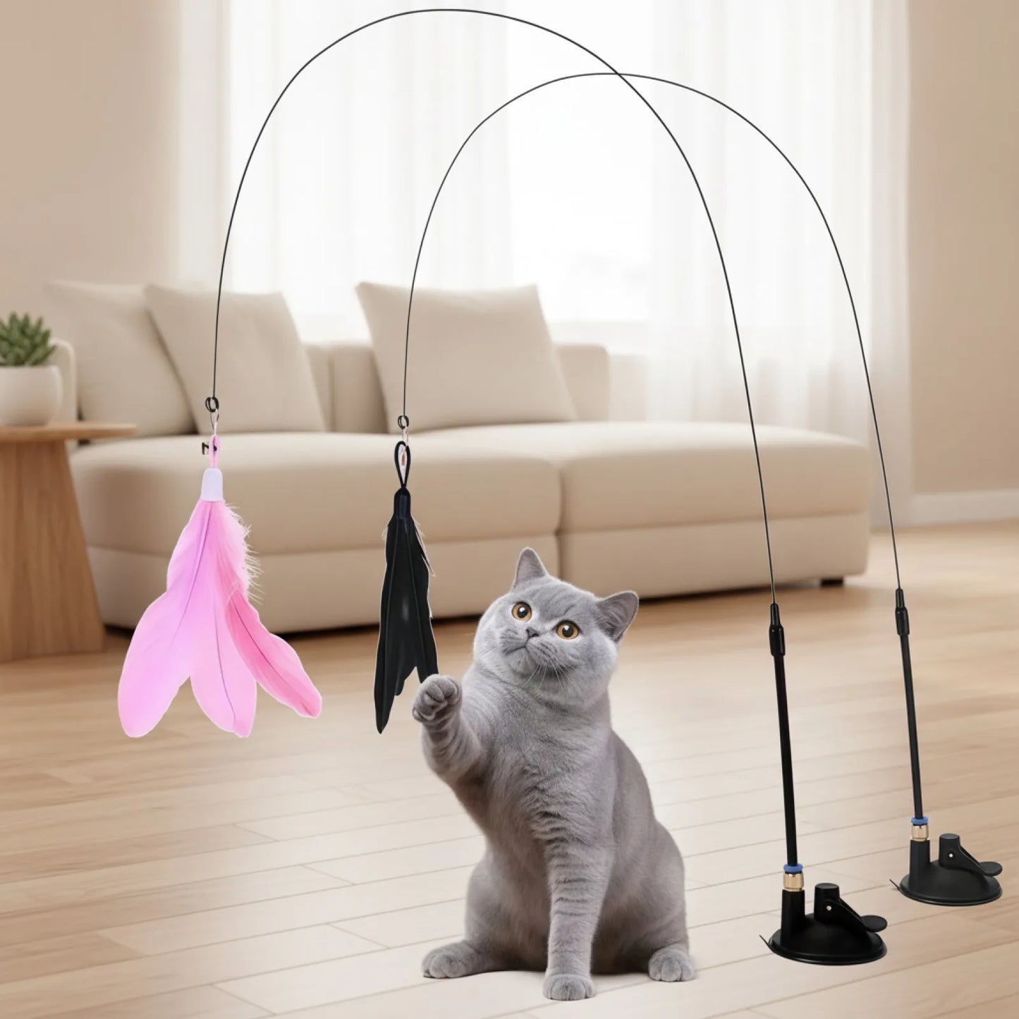 Canne à Plume Interactive pour Chat avec Ventouse