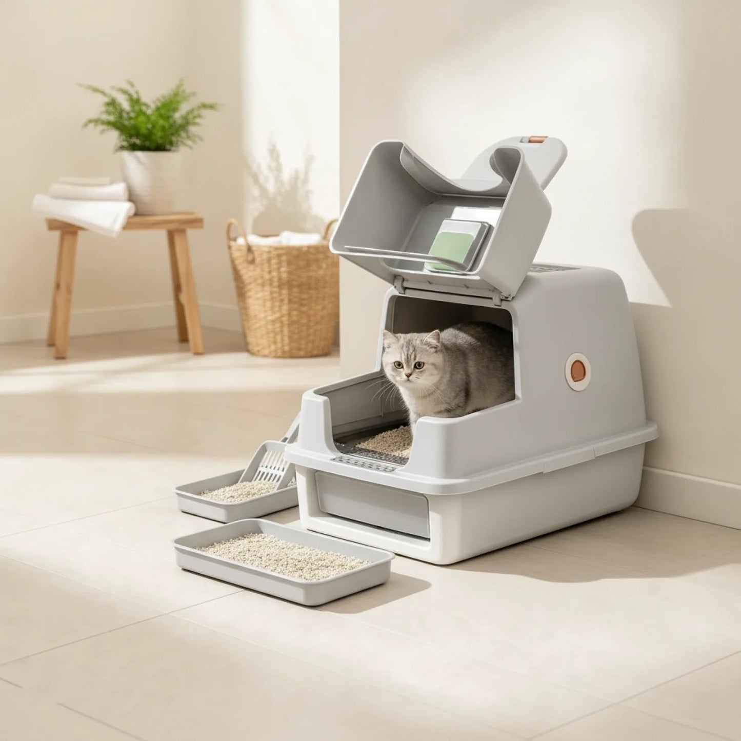 Litière Chat Fermée Design 28L Acier Inox