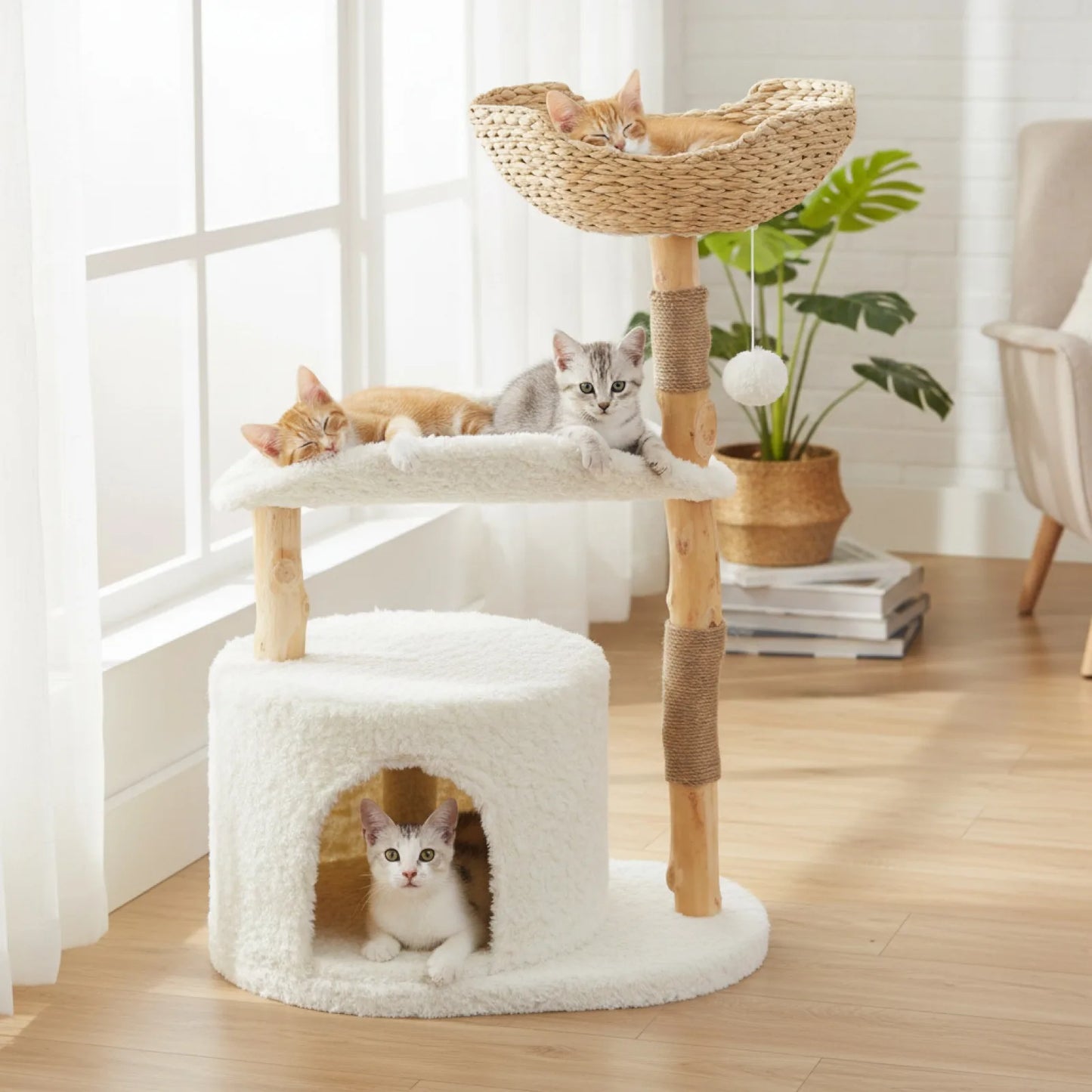 Arbre à Chat PAWZ Road Bois & Osier Blanc Nuage