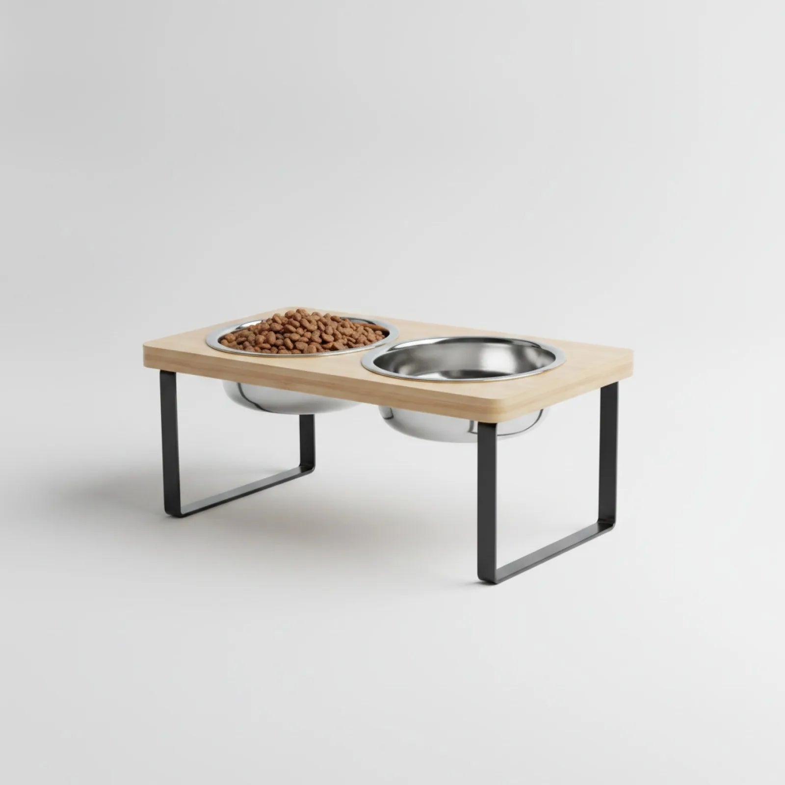 Gamelle surélevée 15° pour chat - Bois & Inox