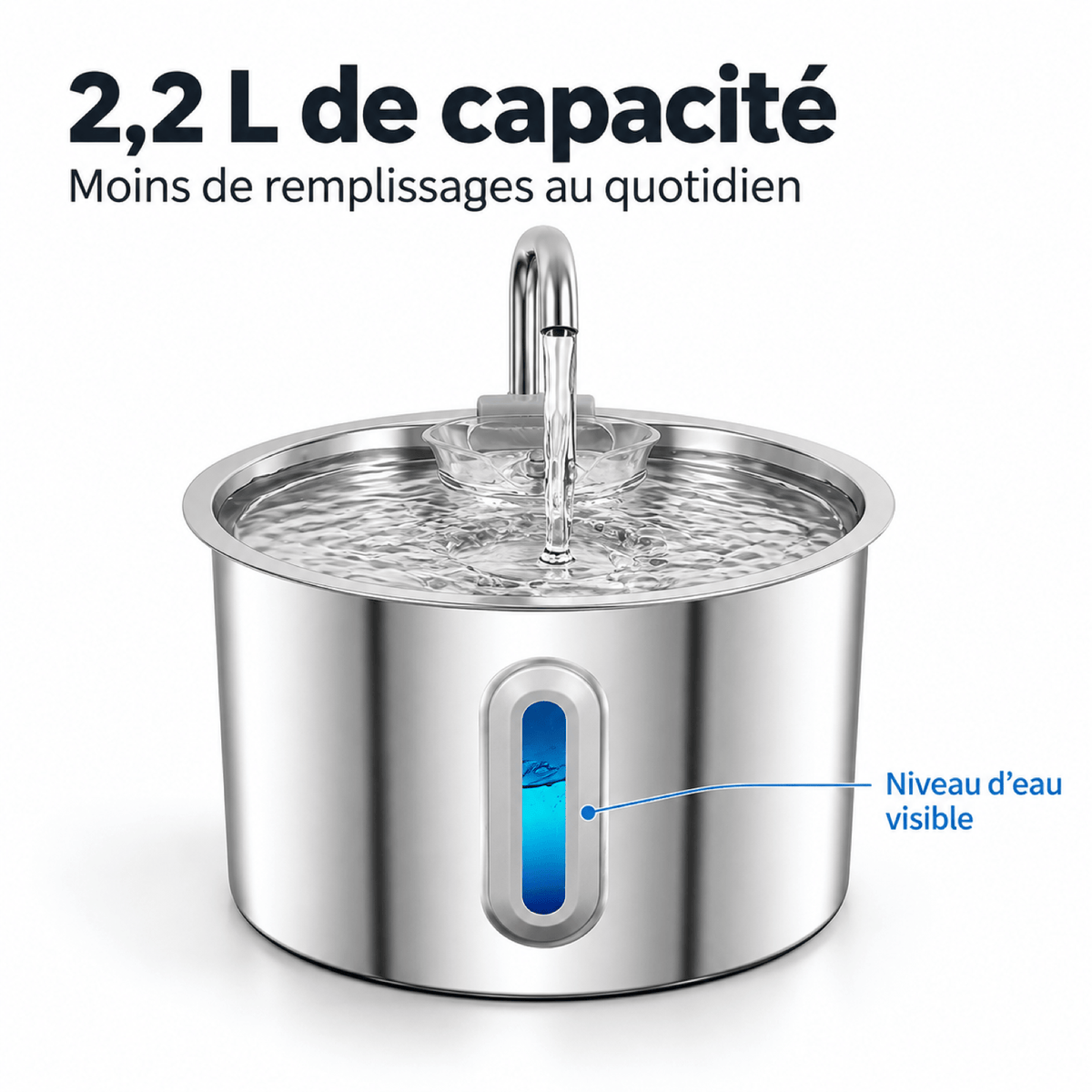 Fontaine à Eau Chat Inox 2.2L