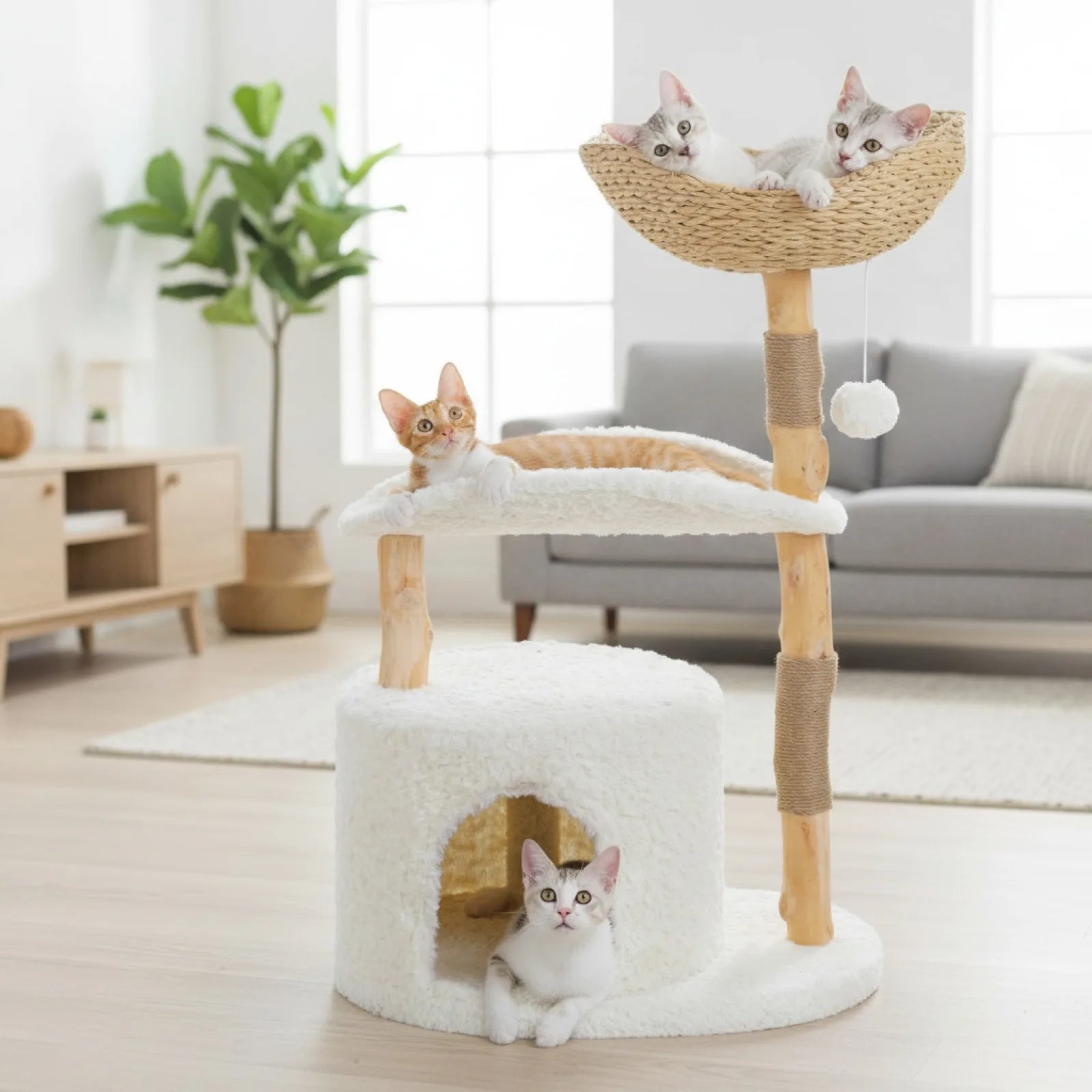 Arbre à Chat PAWZ Road Bois & Osier Blanc Nuage