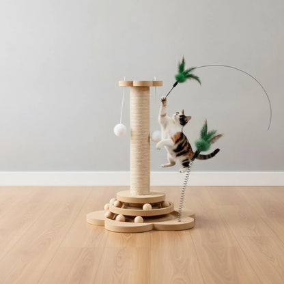 Jouet Chat Interactif Bois Massif 3-en-1 Griffoir Sisal